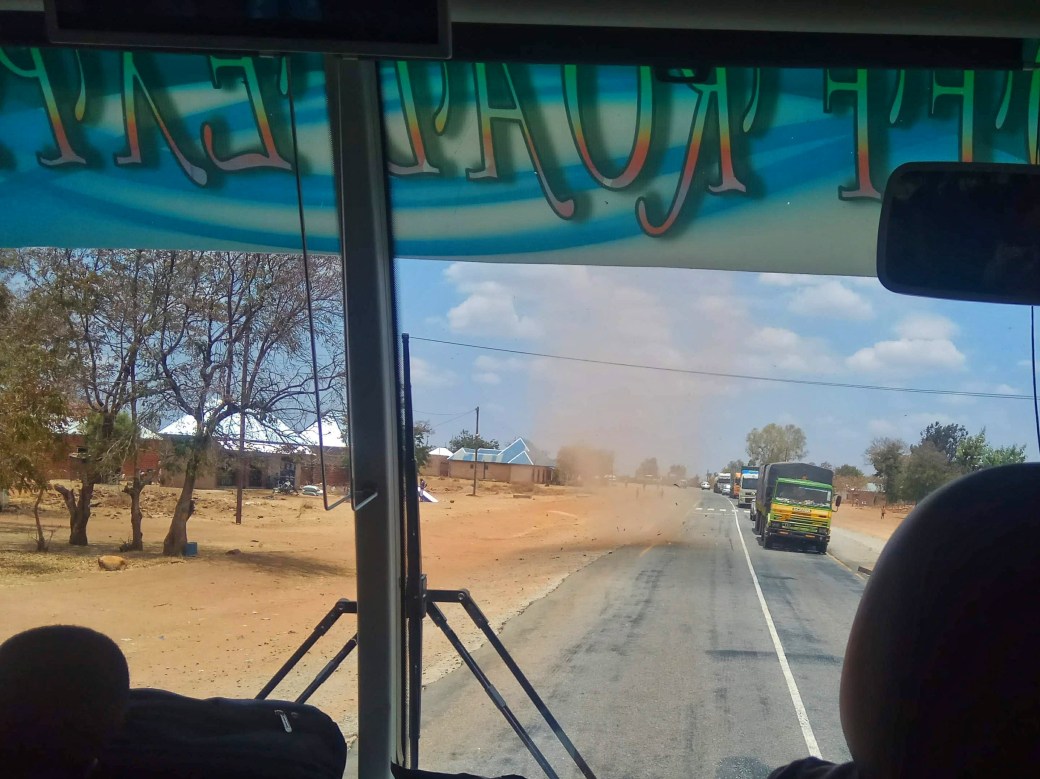 A dust devil on the road ahead